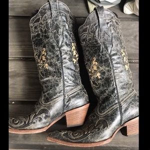 Corral Lizard Inlay Vintage Black Boots